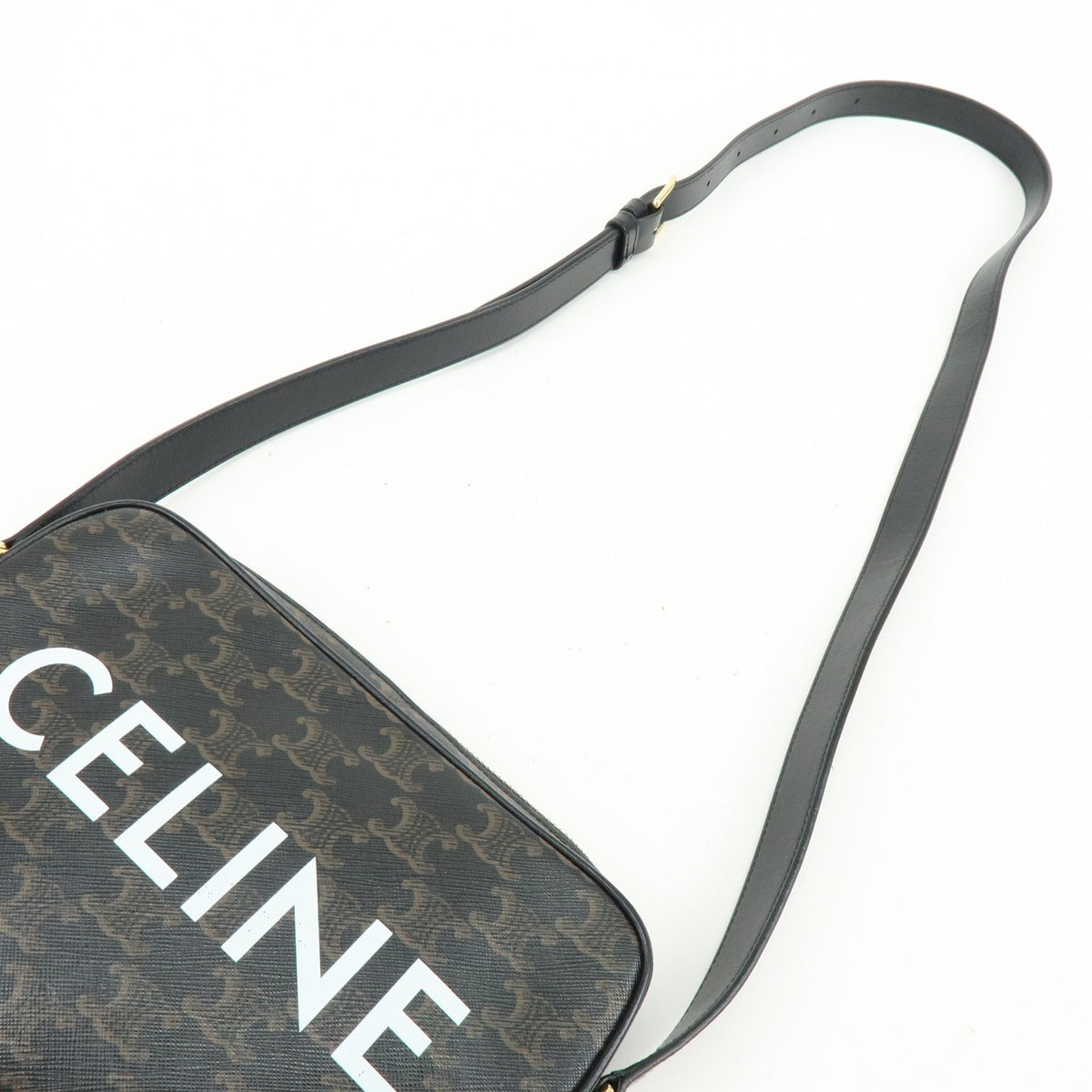 Celine Logo Messenger Triomphe Coated Canvas, Brown, Canvas, Handbag
