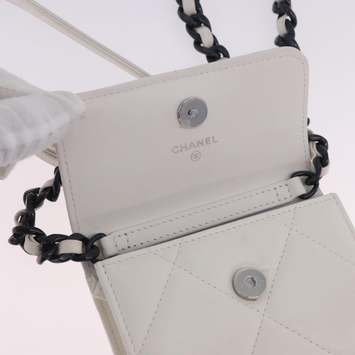 Chanel 19 Flap Coin Purse Belt Quilted Lambskin, White, Leather, Clutch