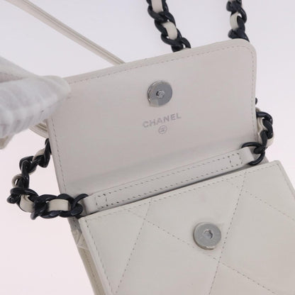 Chanel 19 Flap Coin Purse Belt Quilted Lambskin, White, Leather, Clutch