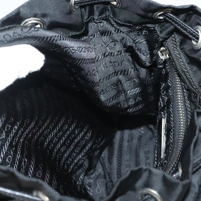 Prada Double Pocket Drawstring Tessuto, Black, Nylon, Shoulder Bag