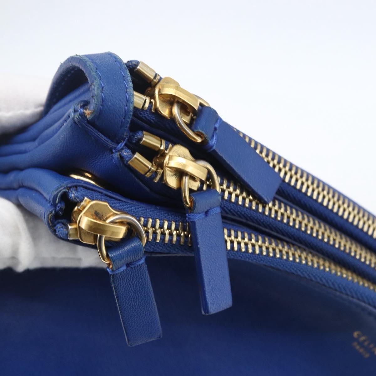 Celine Trio Crossbody Bag Leather, BLUE, LEATHER, Shoulder bag