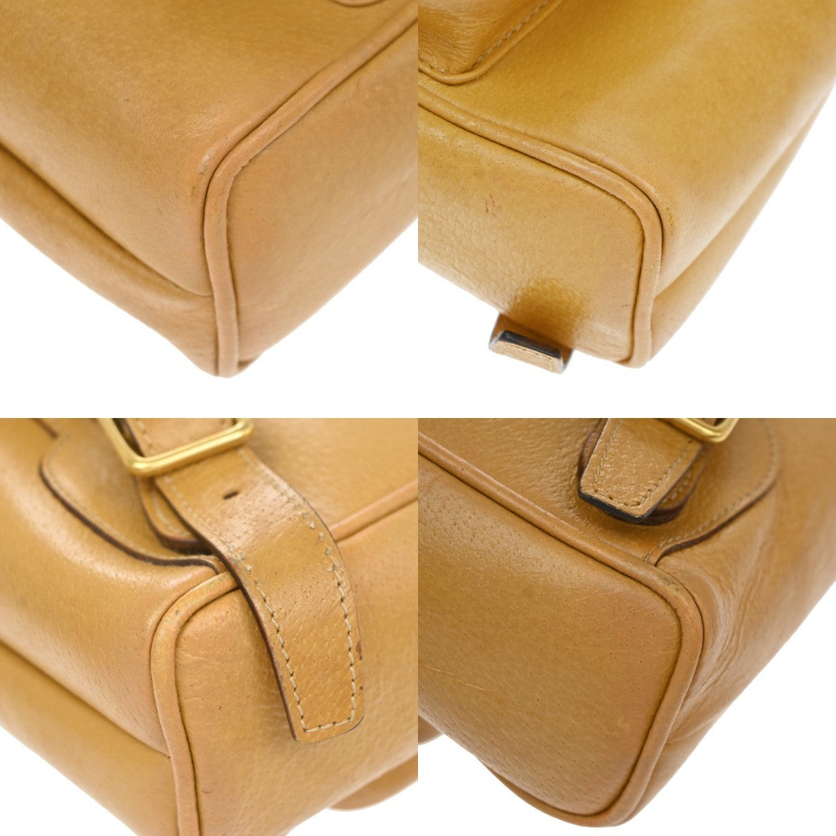 Gucci Vintage Bamboo Leather, Yellow, Leather, Backpack