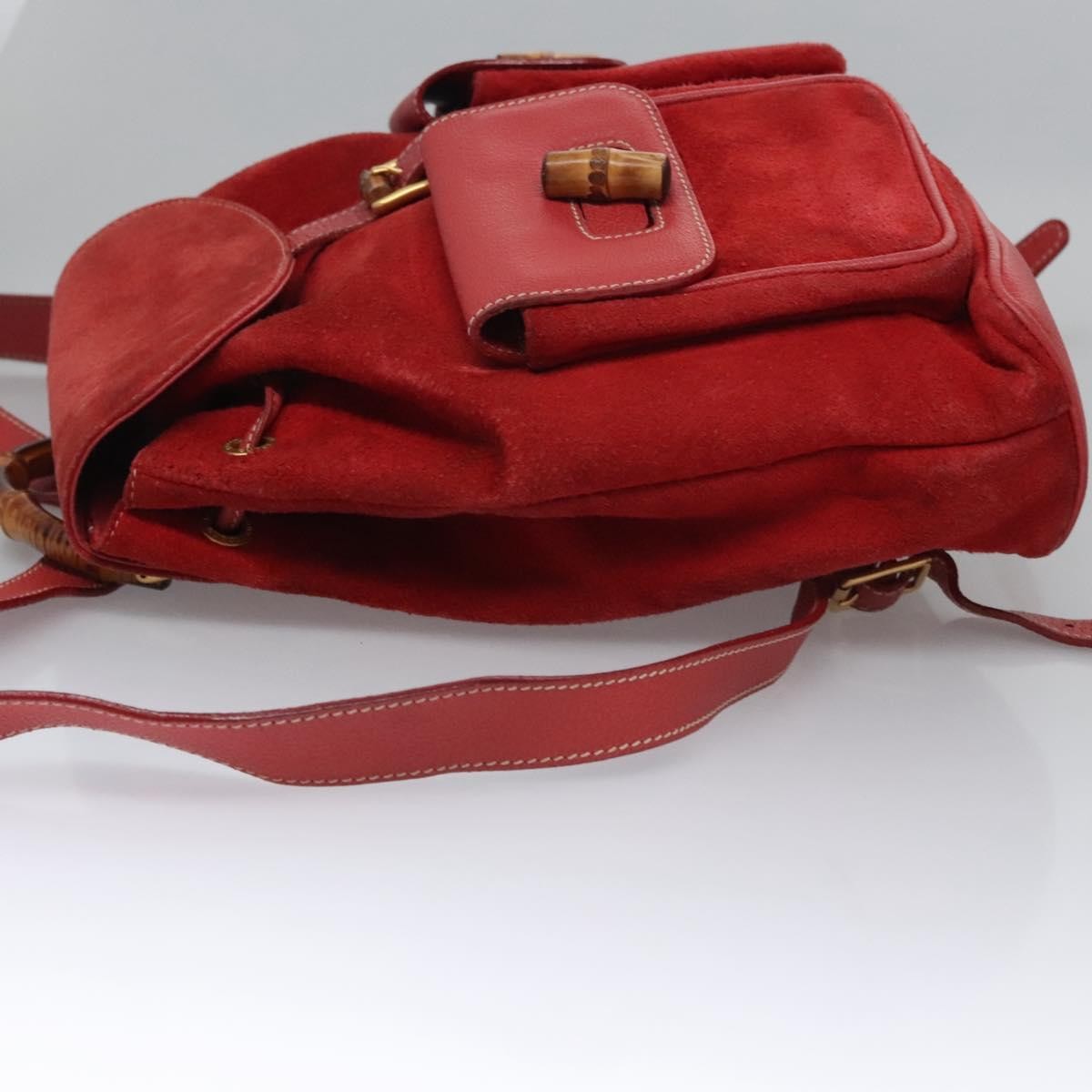 Gucci Vintage Bamboo Suede and Leather, Red, Suede, Backpack