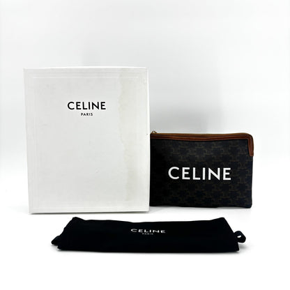 Celine Logo Zip Wristlet Triomphe Coated Canvas, Black, Canvas, Clutch