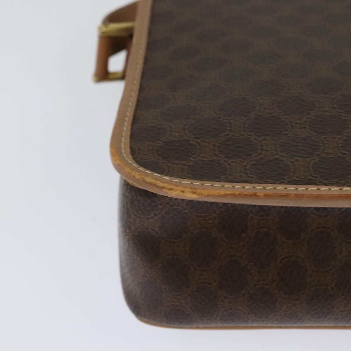 Celine Vintage Macadam Circle Logo Canvas and Leather, Brown, Canvas, Shoulder Bag