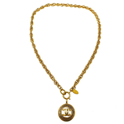 Chanel Vintage Round Medallion Pendant Metal, Gold, Gold Plated, Necklace
