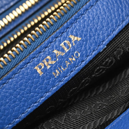Prada Front Pocket Shopping Vitello Daino, Blue, Leather, Tote Bag