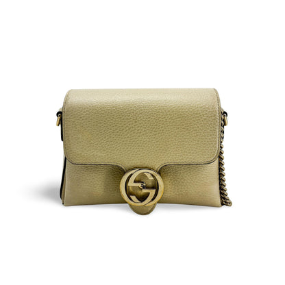 Gucci Interlocking Leather, Beige, Leather, Shoulder Bag