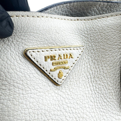 Prada Convertible Shopper Tote Vitello Daino, Gray, Leather, Tote Bag