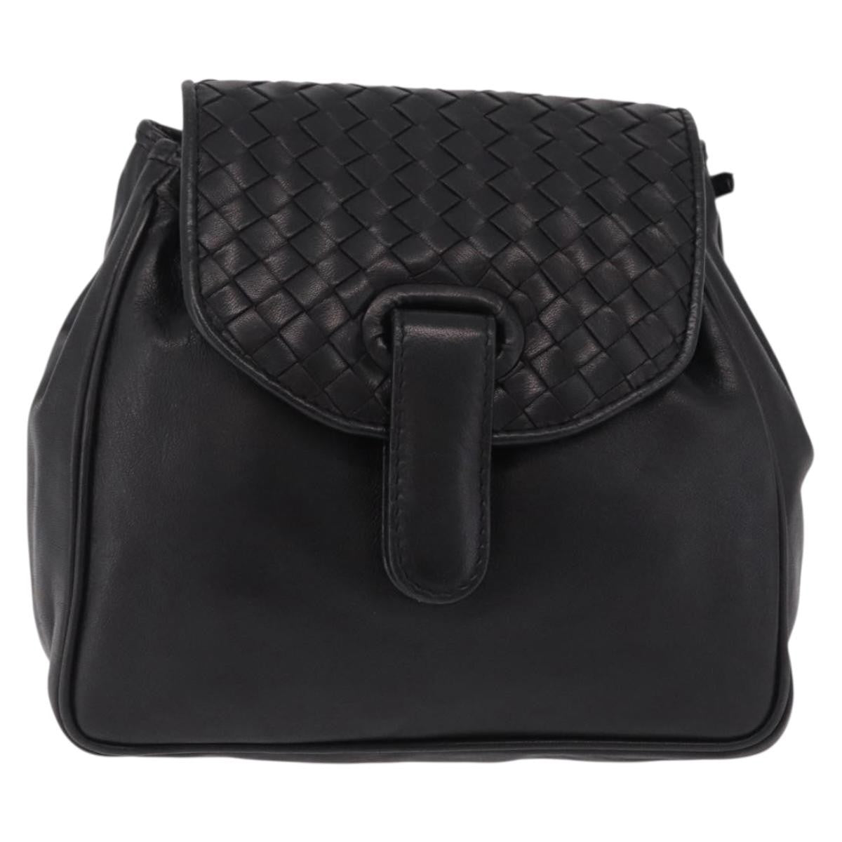 Bottega Veneta Backpack Leather with Intrecciato, Black, Leather, Backpack