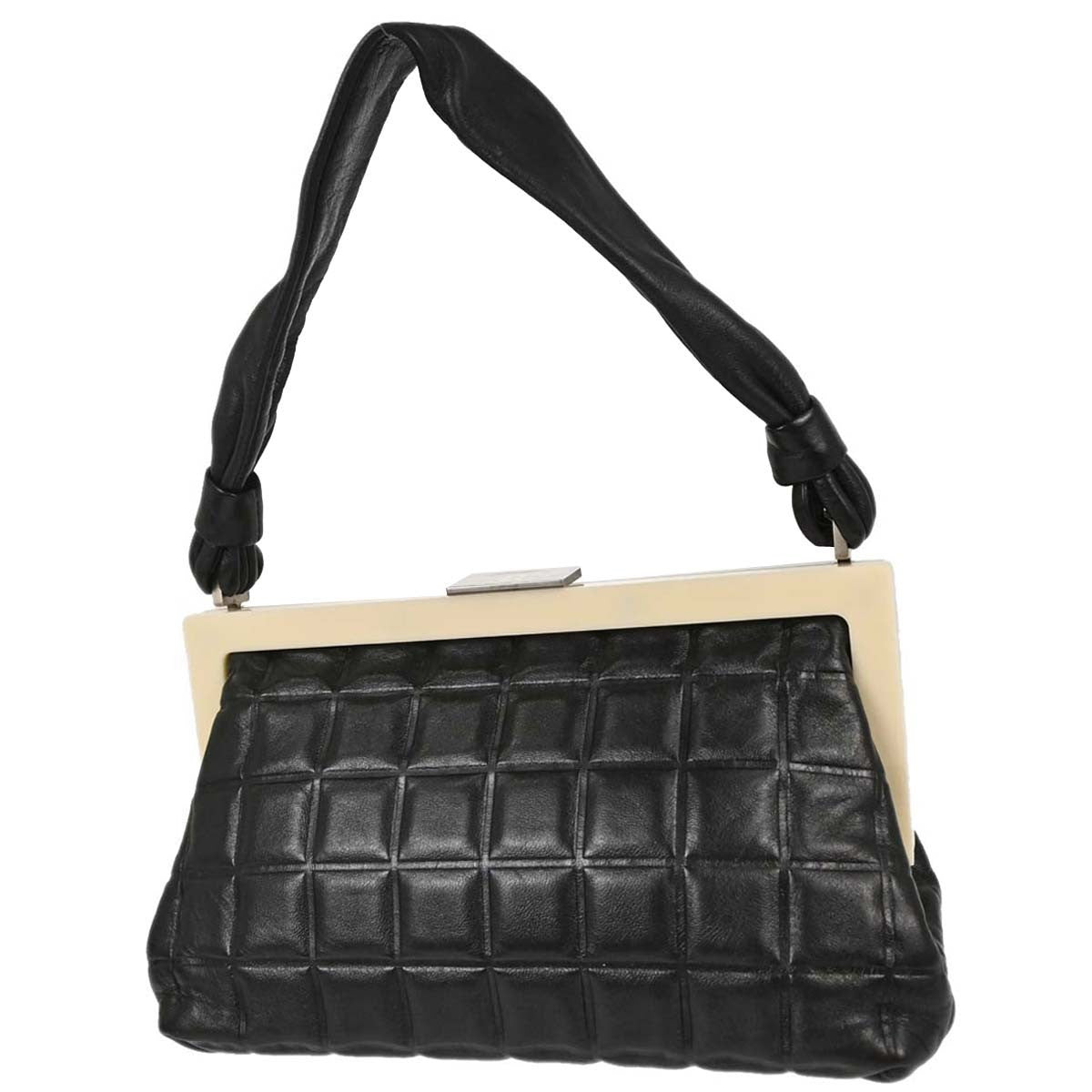 Chanel Chocolate Bar Frame Quilted Lambskin, Black, Leather, Shoulder Bag