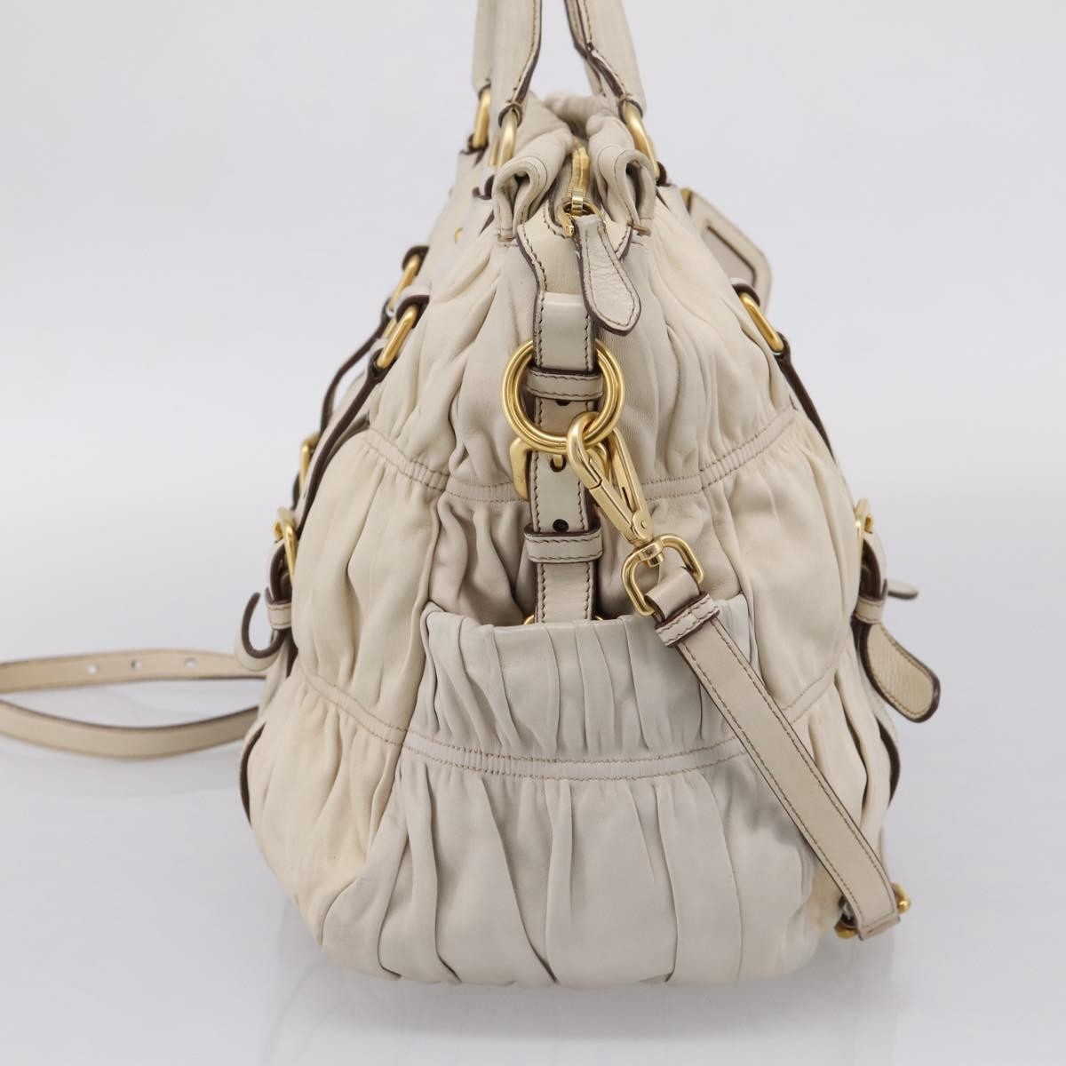 Prada Gaufre Convertible Satchel Nappa Leather, Beige, Leather, Handbag