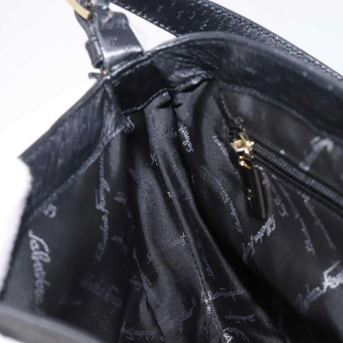 Salvatore Ferragamo Gancini Leather, Black, Leather, Shoulder Bag