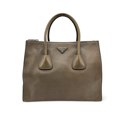 Prada Twin Shopping Vitello Daino, Brown, Leather, Tote Bag