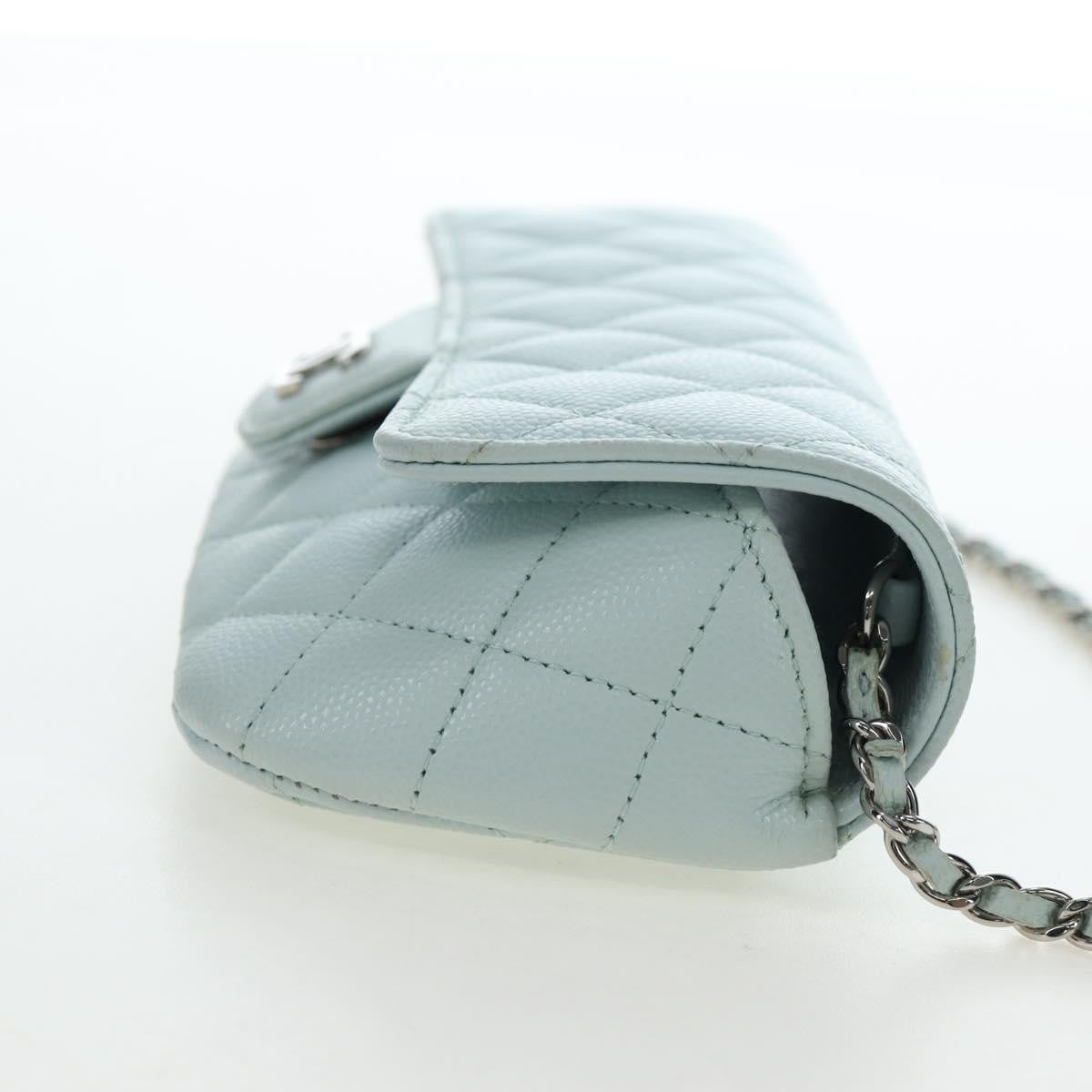 Chanel Classic Sunglasses Case with Chain Quilted Caviar, Blue, Calfskin, Clutch