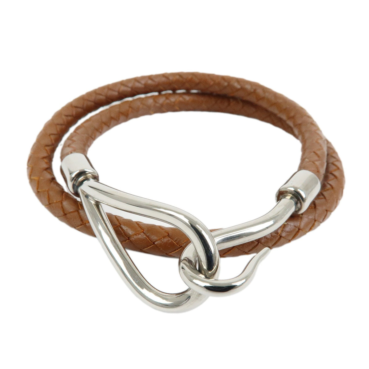 Hermes Jumbo Hook Double Tour Leather and Metal, Brown, Leather, Bracelet
