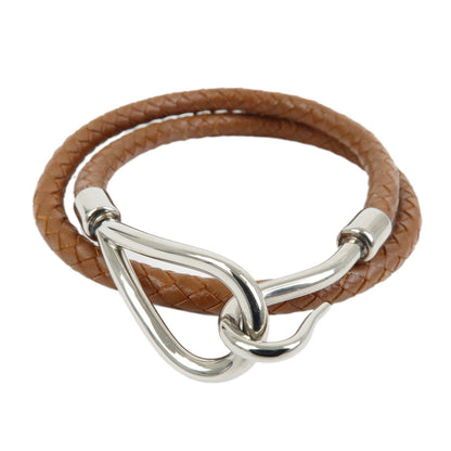 Hermes Jumbo Hook Double Tour Leather and Metal, Brown, Leather, Bracelet