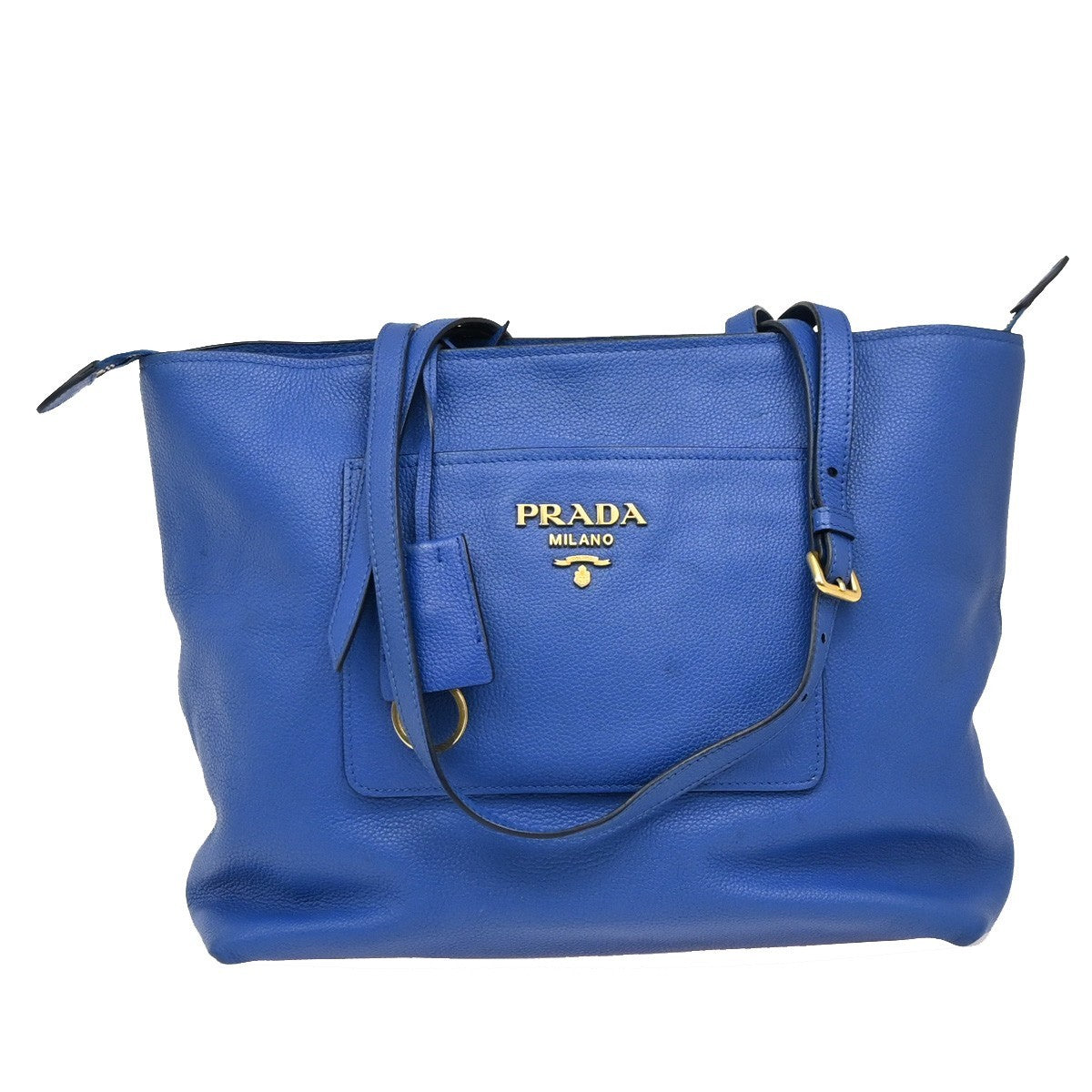 Prada Front Pocket Shopping Vitello Daino, Blue, Leather, Tote Bag