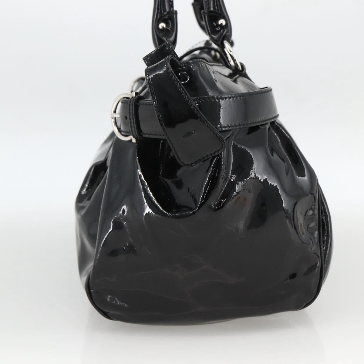 Salvatore Ferragamo Gancini Patent Leather, Black, Patent Leather, Handbag