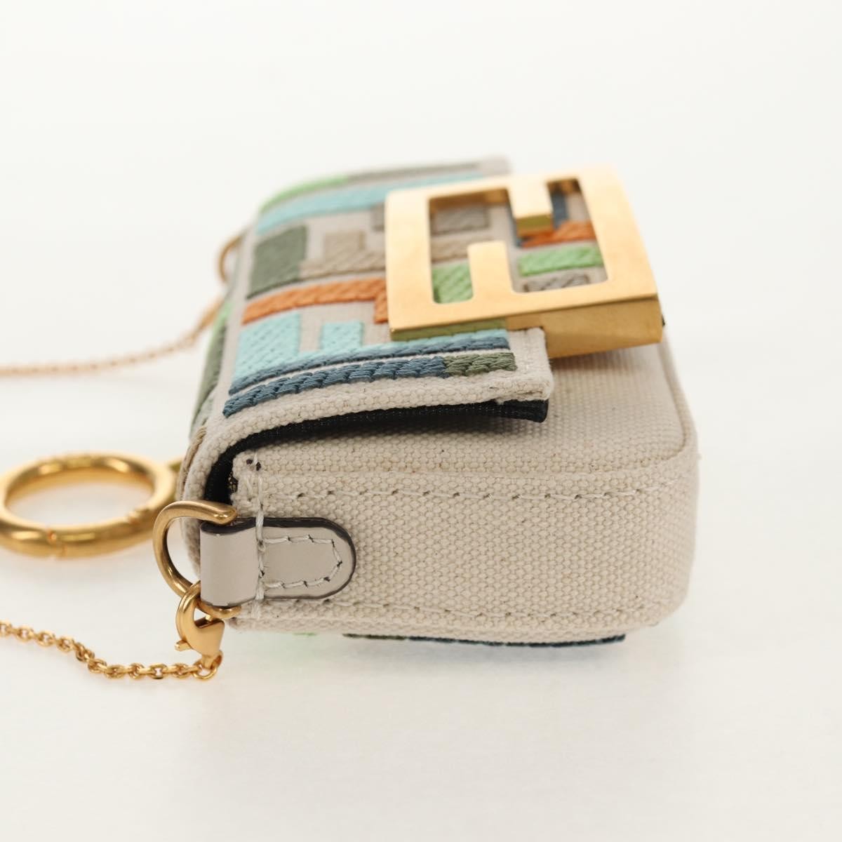 Fendi Chain Baguette Charm Zucca Embroidered Canvas, Multicolour, Canvas, Shoulder Bag