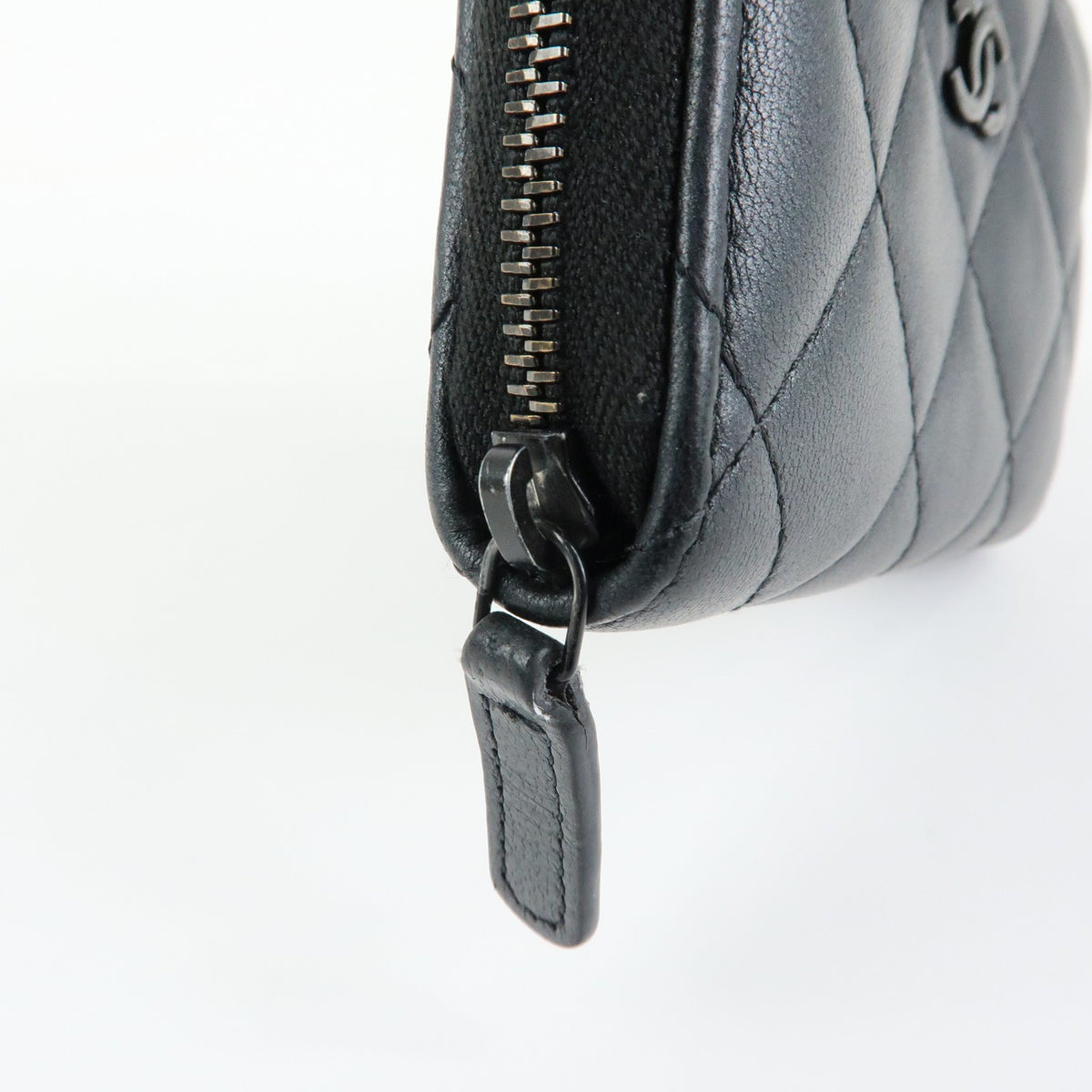 Chanel So Black CC Zip Coin Purse Quilted Lambskin, Black, Leather, Wallet
