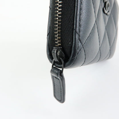 Chanel So Black CC Zip Coin Purse Quilted Lambskin, Black, Leather, Wallet
