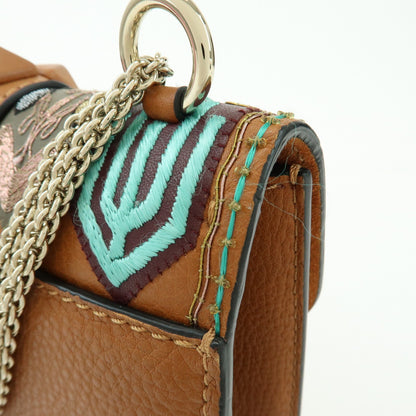 Valentino Garavani Glam Lock Leather, Brown, Leather, Shoulder Bag