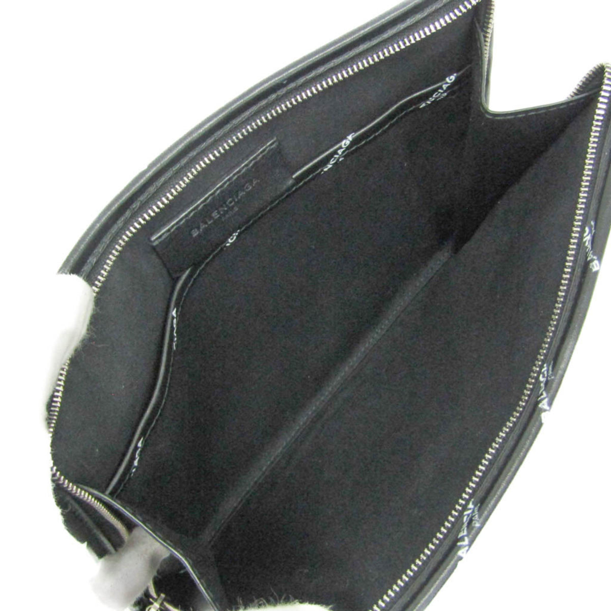 Balenciaga Logo Bazar Leather, Black, Leather, Clutch