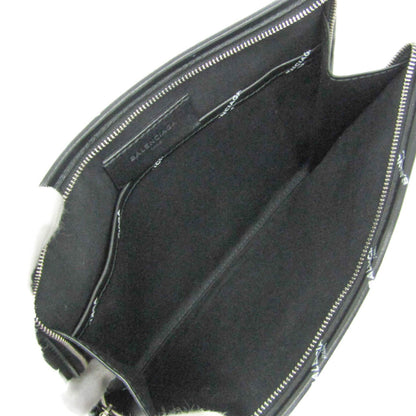 Balenciaga Logo Bazar Leather, Black, Leather, Clutch