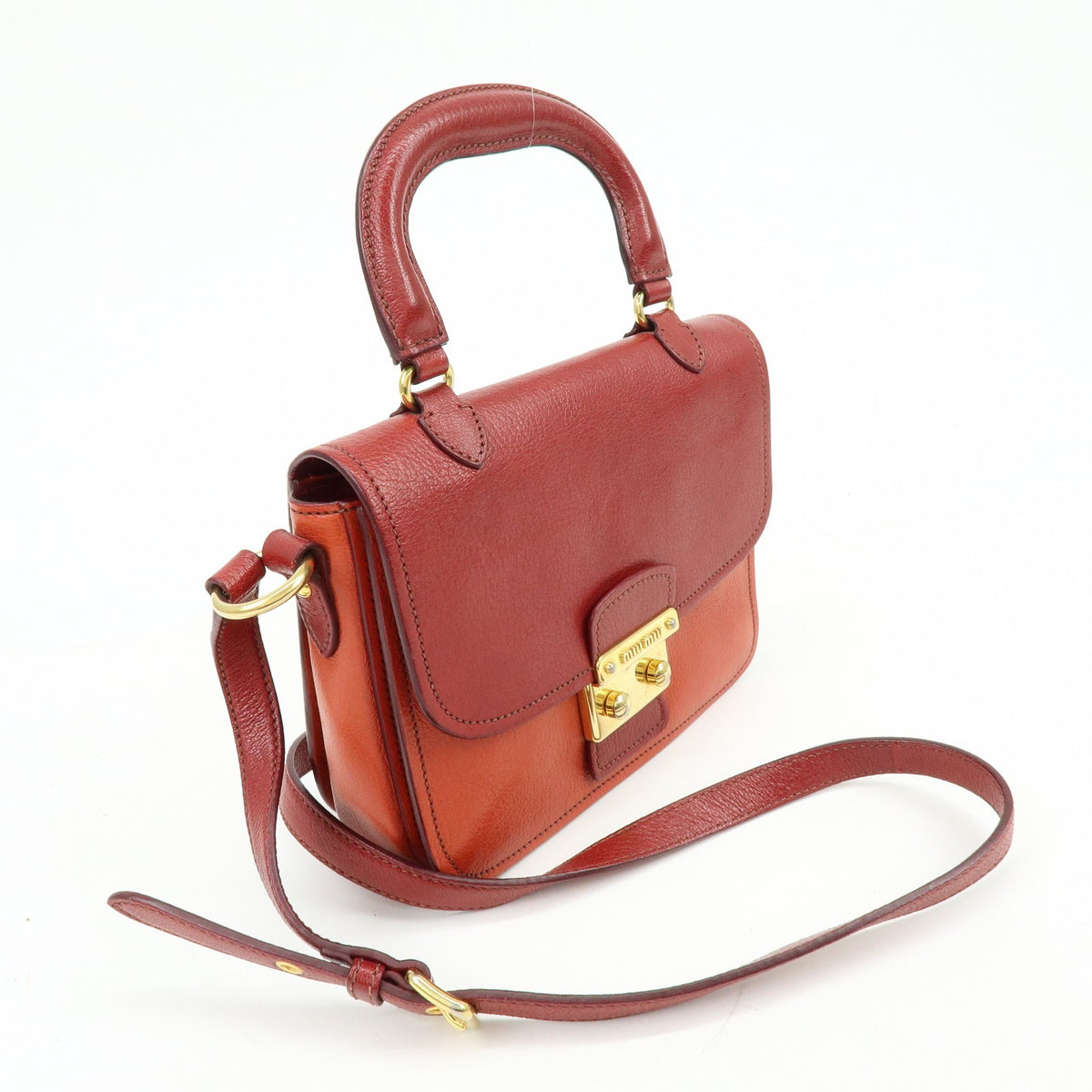 Miu Miu Madras Top Handle Leather, Red, Leather, Handbag