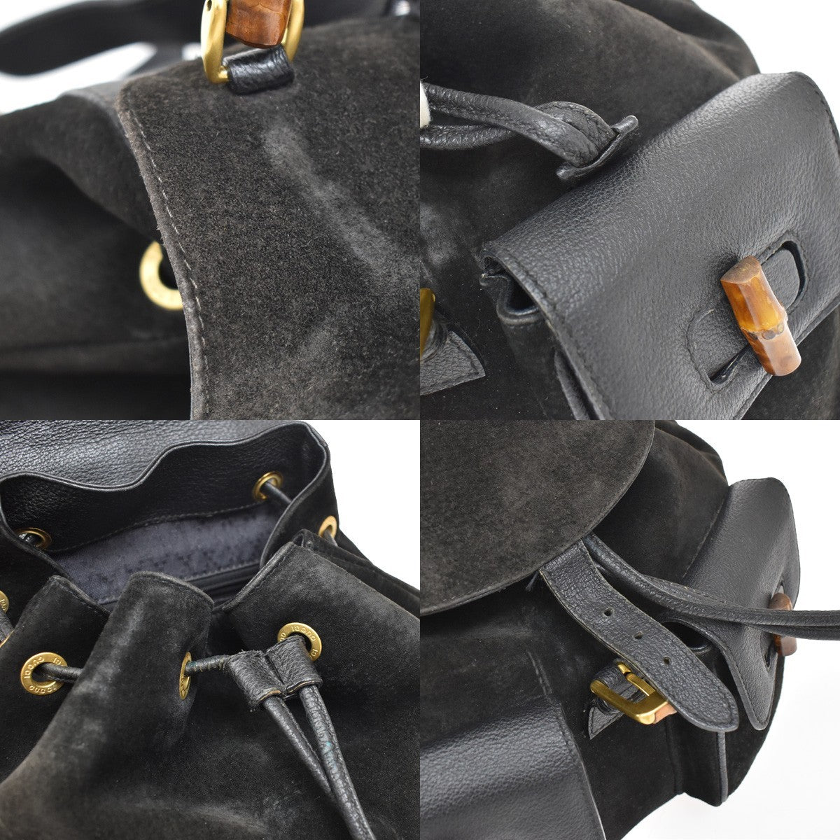 Gucci Vintage Bamboo Suede, Black, Suede, Backpack