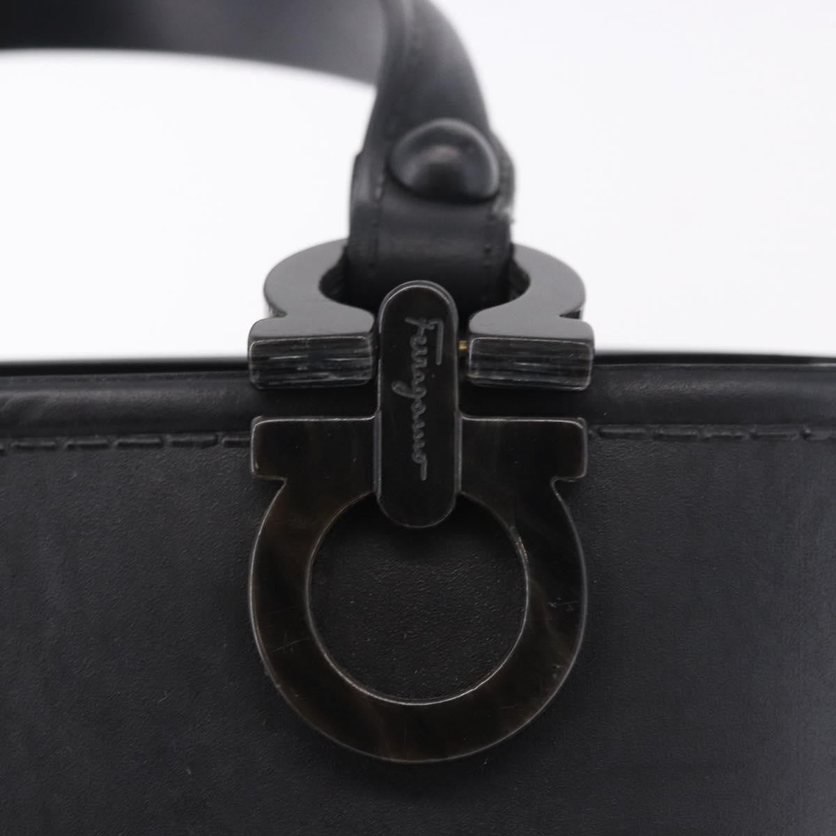 Salvatore Ferragamo Gancini Top Handle Leather, Black, Rubber, Handbag