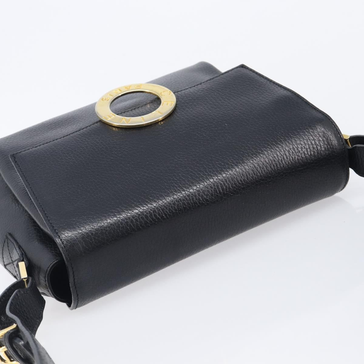 Celine Vintage Circle Logo Leather, Black, Leather, Crossbody Bag