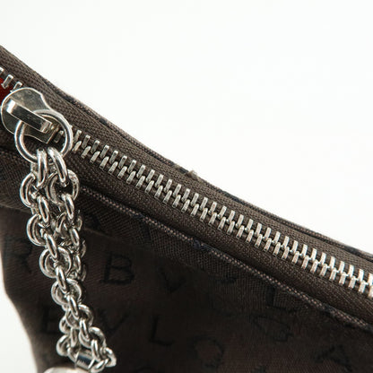 Bvlgari Logomania Suede, Brown, Canvas, Handbag
