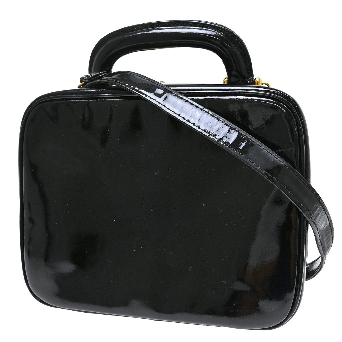 Chanel Vintage Timeless Zip Around Vanity Case Patent, Black, Patent Leather, Handbag