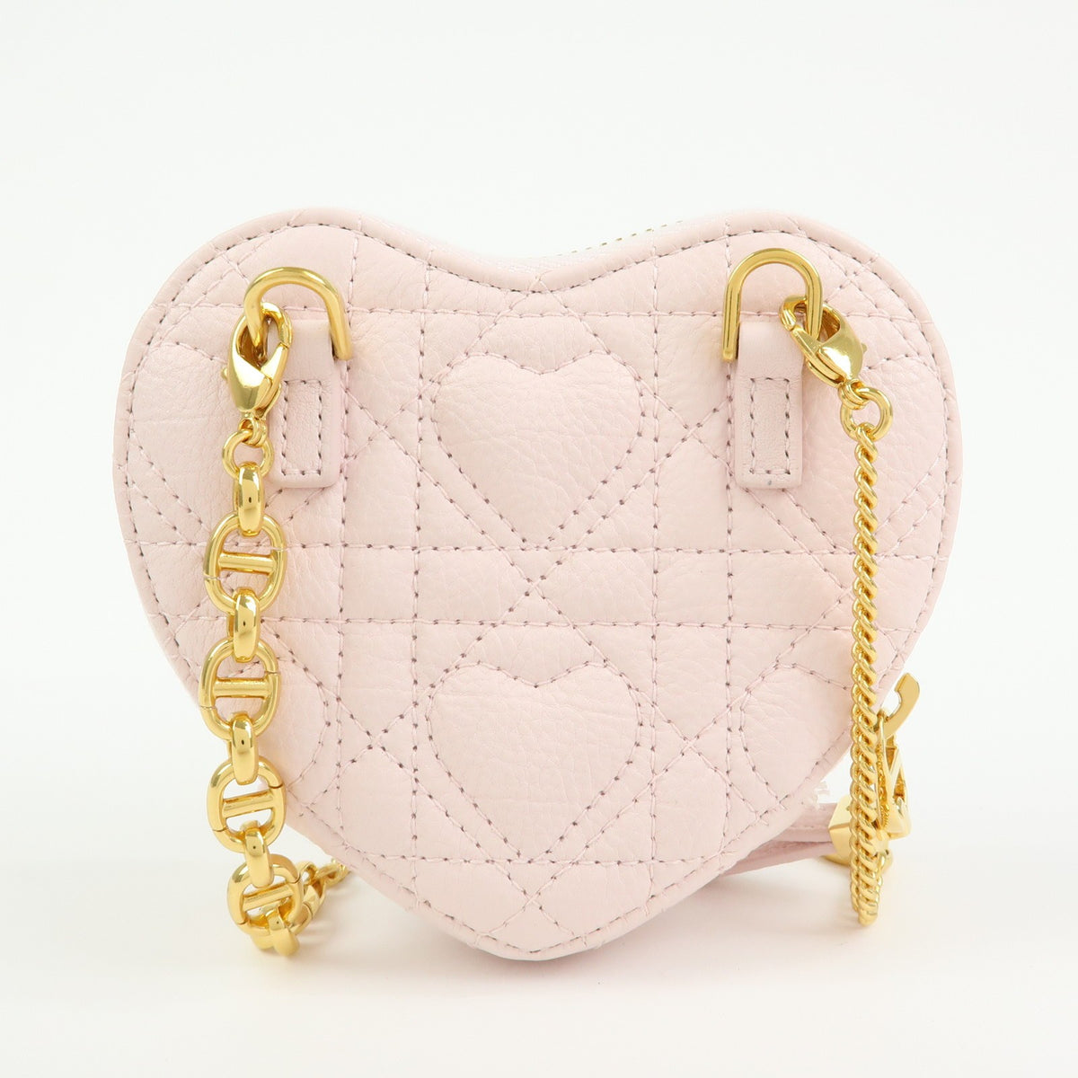 Christian Dior DiorAmour Caro Heart Pouch with Chain Cannage Quilt Calfskin, Pink, Leather, Clutch
