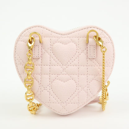 Christian Dior DiorAmour Caro Heart Pouch with Chain Cannage Quilt Calfskin, Pink, Leather, Clutch