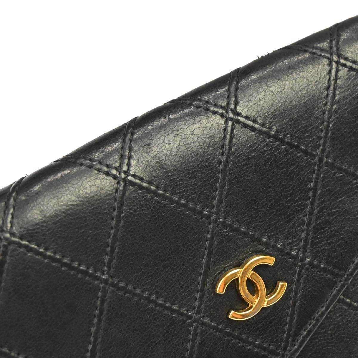 Chanel Envelope Gusset Chevron Lambskin, Black, Leather, Wallet