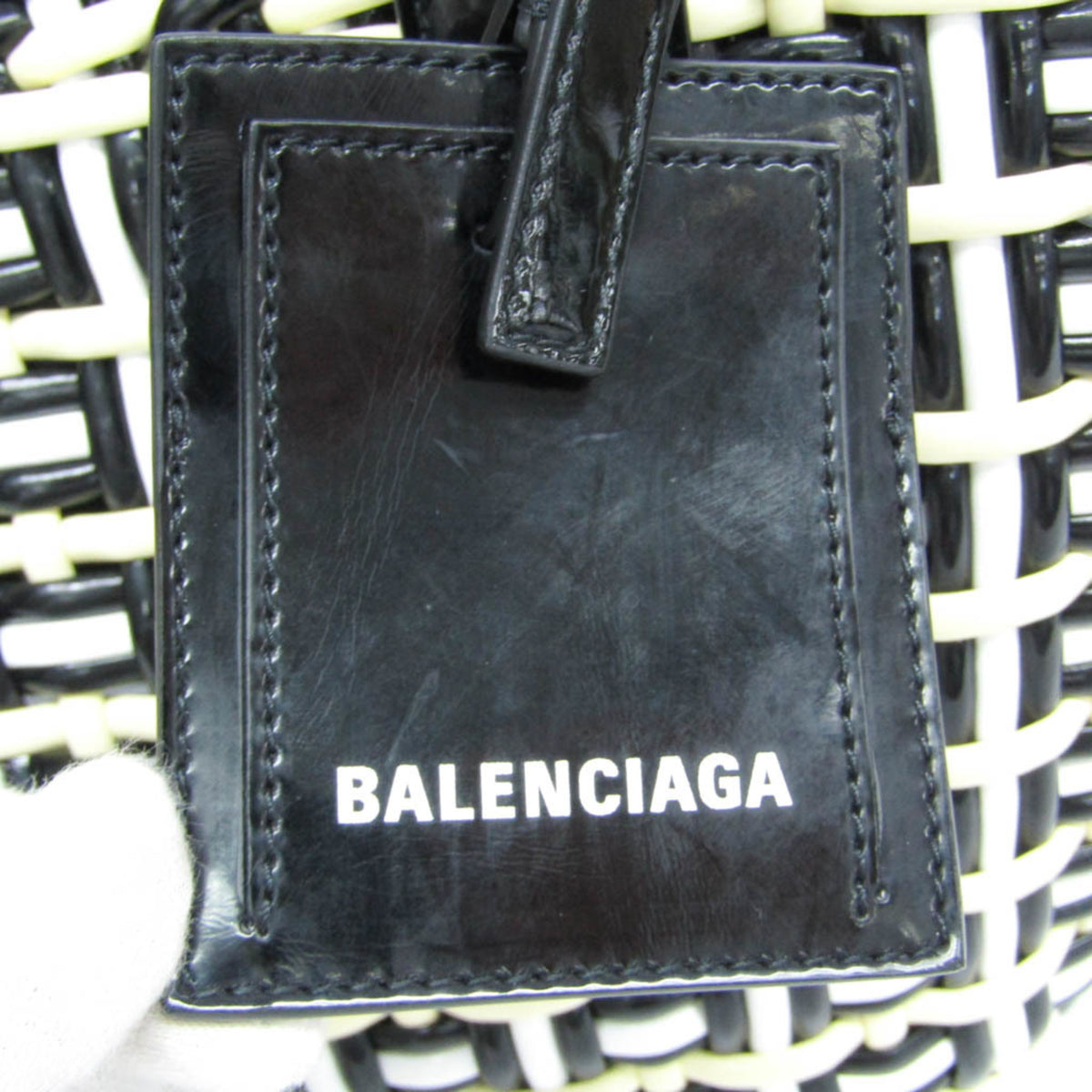 Balenciaga Bistro Panier Woven Faux Leather, Black, Patent Leather, Handbag