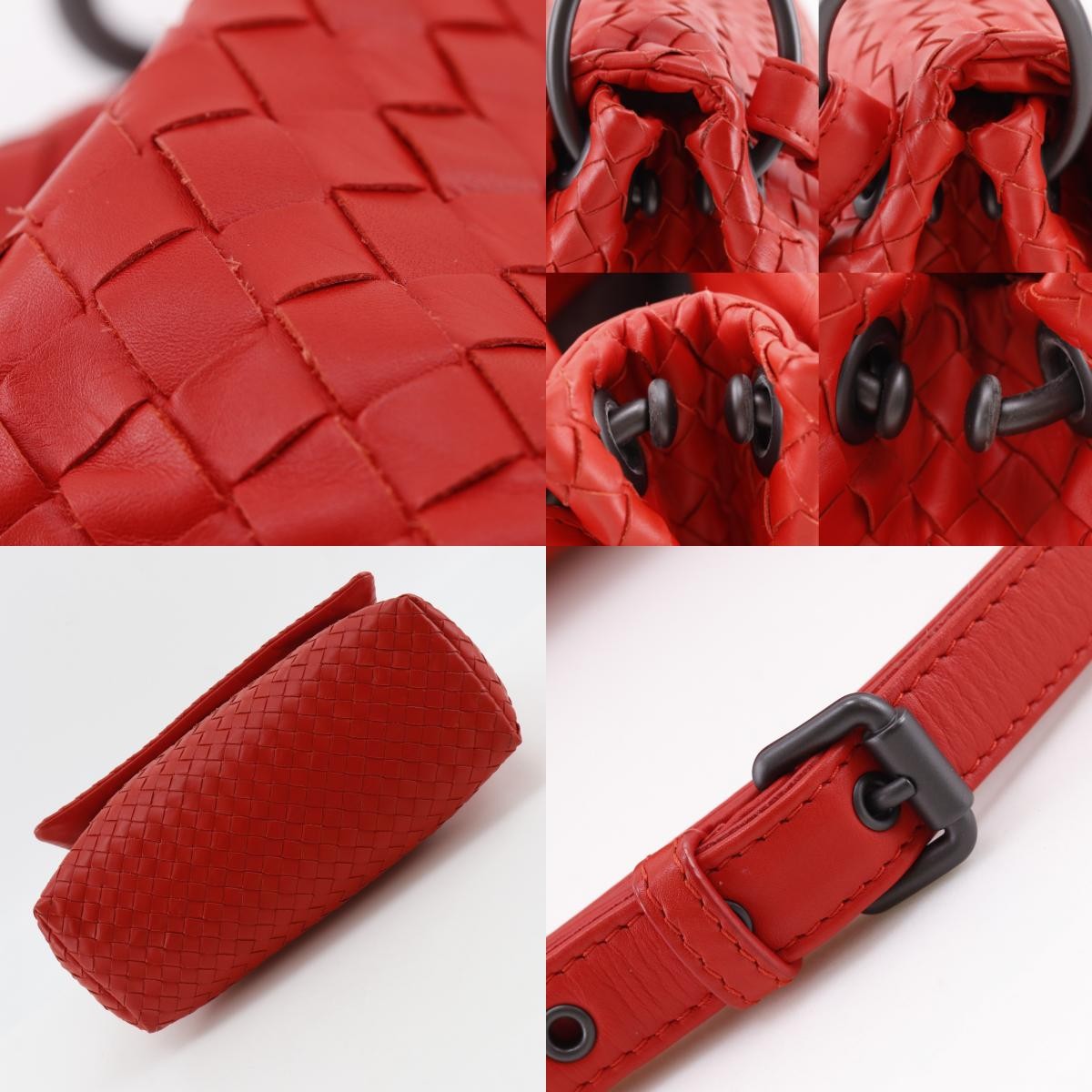 Bottega Veneta Intrecciato Shoulder Leather, Red, Calfskin, Shoulder Bag