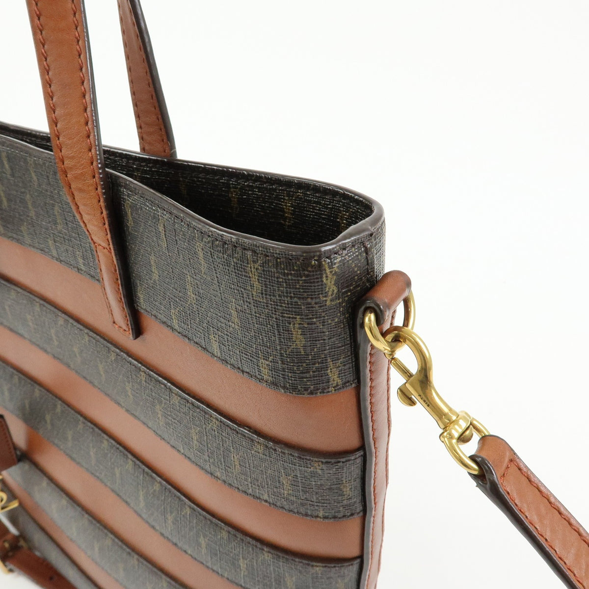 Saint Laurent Le Monogramme Shopper Monogram All Over Coated Canvas and Leather, Brown, PVC, Tote Bag