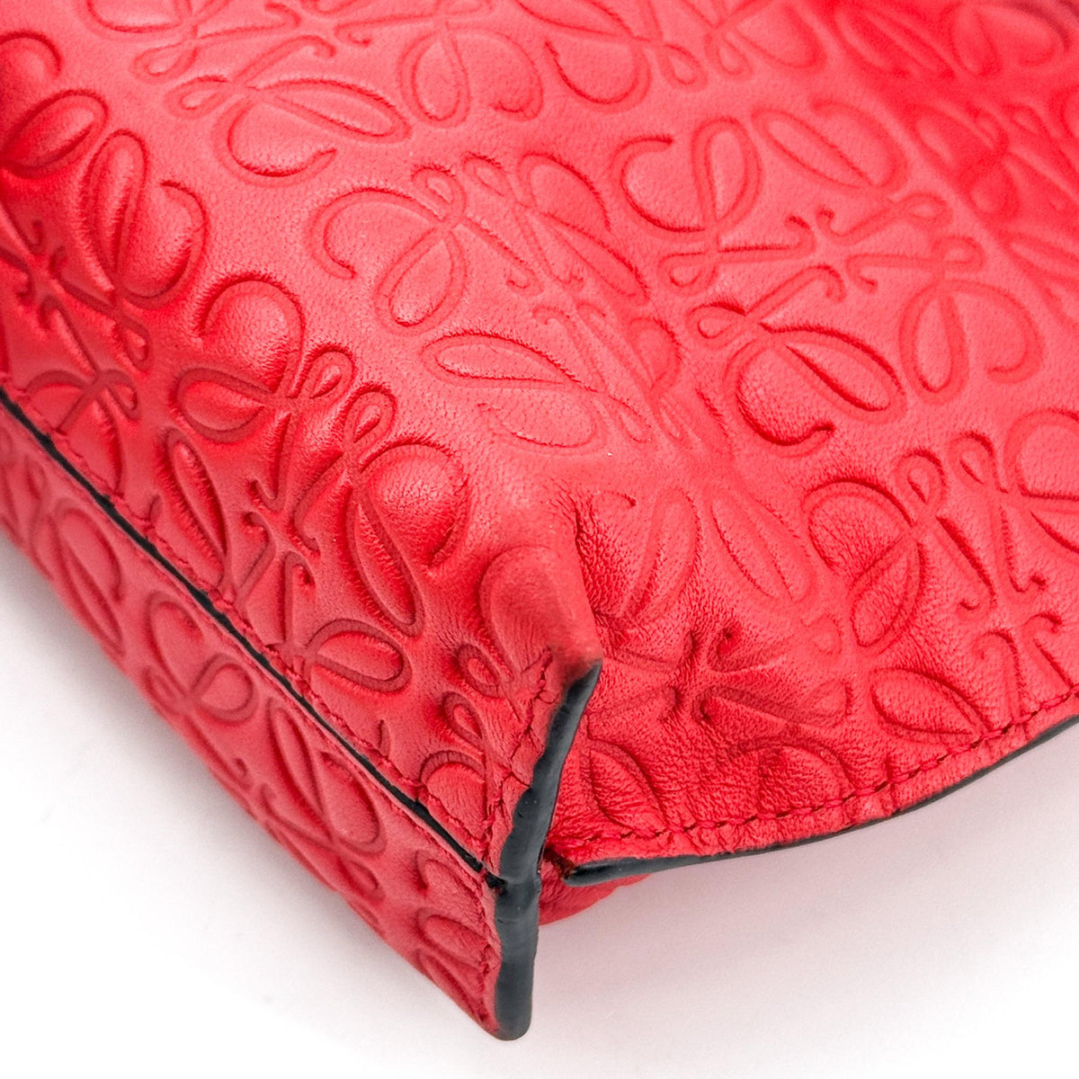 Loewe T Messenger Anagram Embossed Leather, Red, Calfskin, Crossbody Bag
