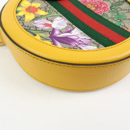 Gucci Ophidia Round Flora GG Coated Canvas, Yellow, Leather, Shoulder Bag
