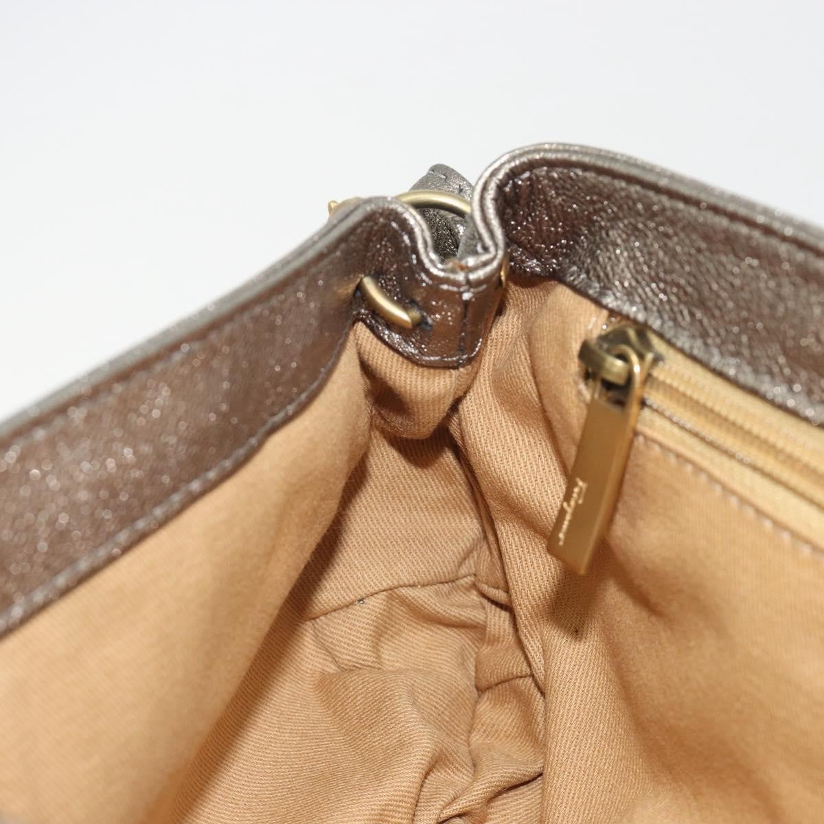 Salvatore Ferragamo Gancini Leather, Silver, Leather, Shoulder Bag