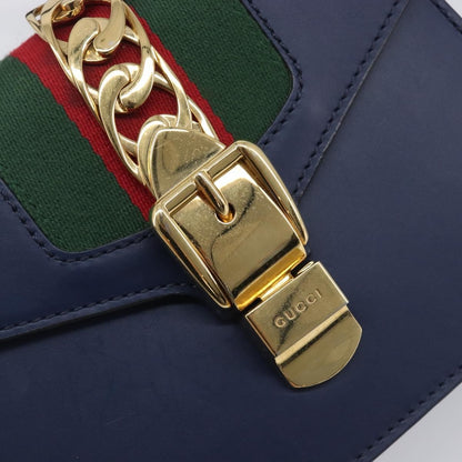 Gucci Sylvie Top Handle Leather, Navy, Leather, Handbag