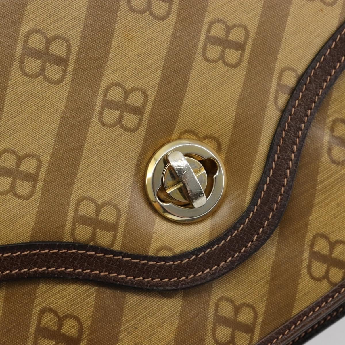 Balenciaga B. Shoulder Leather, Beige, Canvas, Shoulder Bag