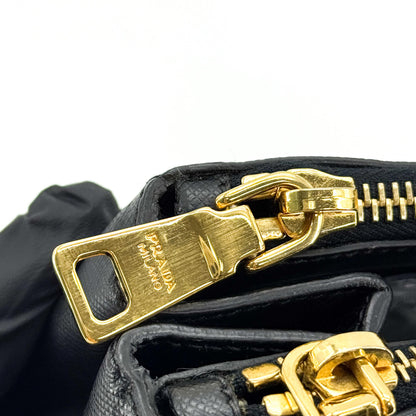 Prada Galleria Double Zip Saffiano Leather, Black, Leather, Tote Bag