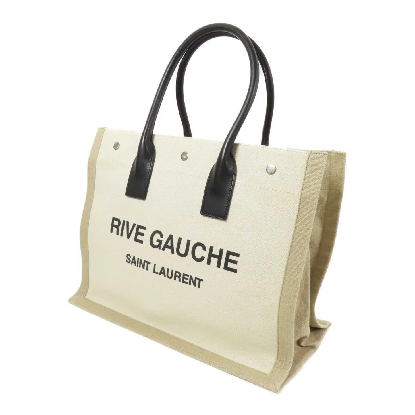 Saint Laurent Rive Gauche Shopper Tote Canvas, Beige, Canvas, Tote Bag