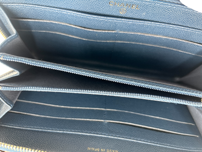 Chanel Matelasse Wallet Zippy CC, Navy, Leather, Wallet