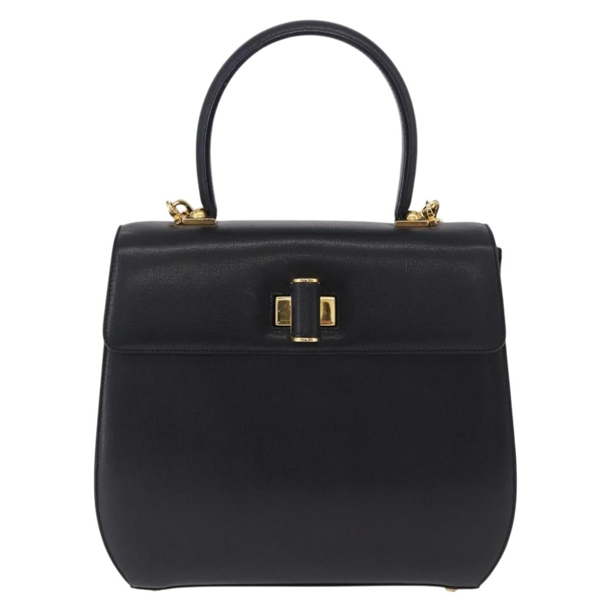 Salvatore Ferragamo Gancini Leather, Black, Leather, Handbag